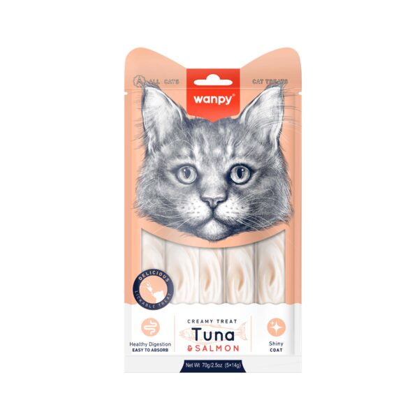 Wanpy Creamy Cat Treat Tuna And Salmon 70gm (5x14gm)